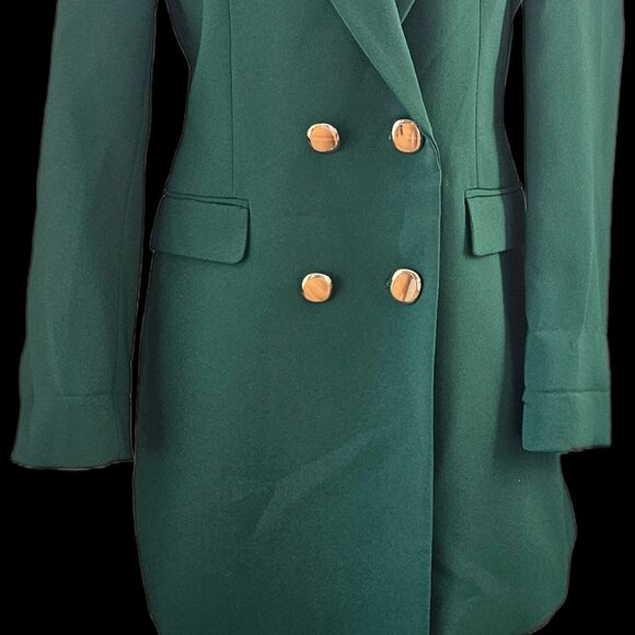ZARA Long Green Blazer Double Breasted with Gold Buttons M - Picture 4 of 4